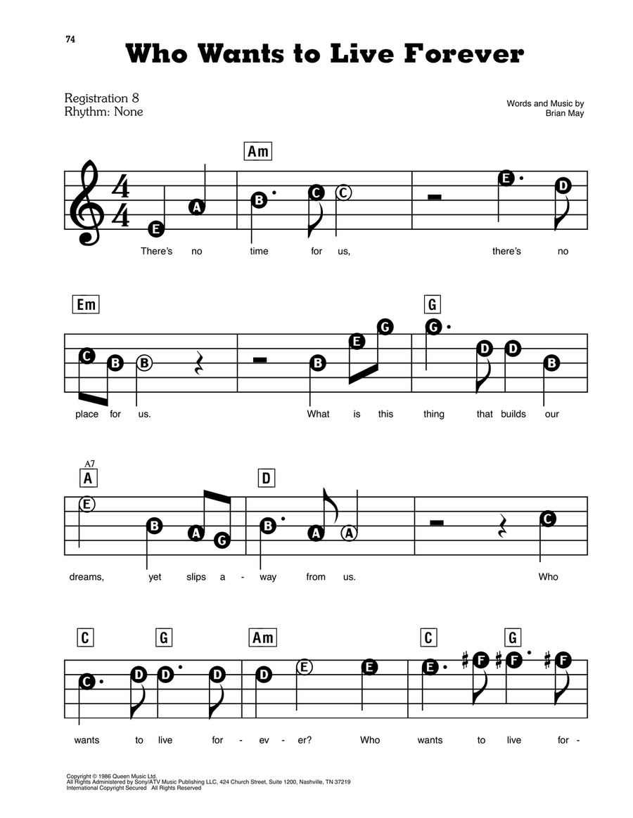 Who Wants To Live Forever Electronic Keyboard scores gallery preview page 1