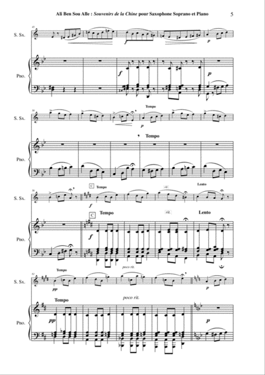 Ali Ben Sou Alle: Souvenirs de la Chine for soprano saxophone and piano Soprano Saxophone scores gallery preview page 5