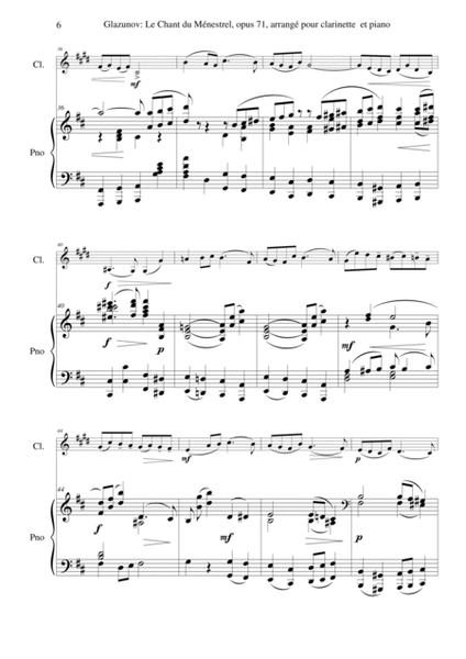 Alexandre Glazunov: Le Chant du Ménestrel (The Minstral's Song), op. 71, arranged for Bb clarinet an