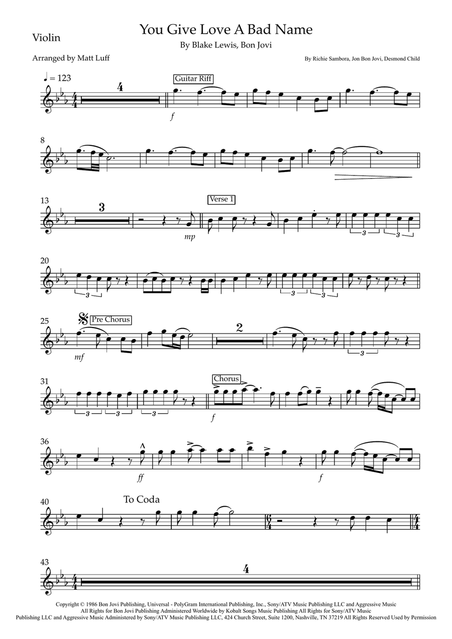 You Give Love A Bad Name You Give Love A Bad Name Violin Solo scores gallery preview page 1