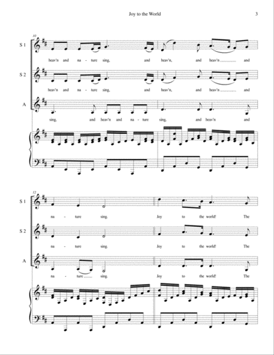 Joy to the World - for SSA choir with piano accompaniment SSA scores gallery preview page 3