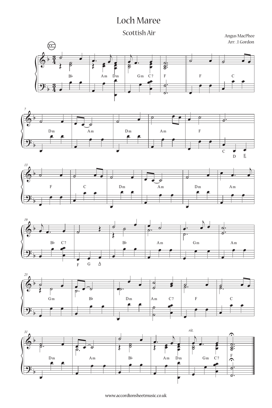 Loch Maree Loch Maree Accordion scores gallery preview page 1