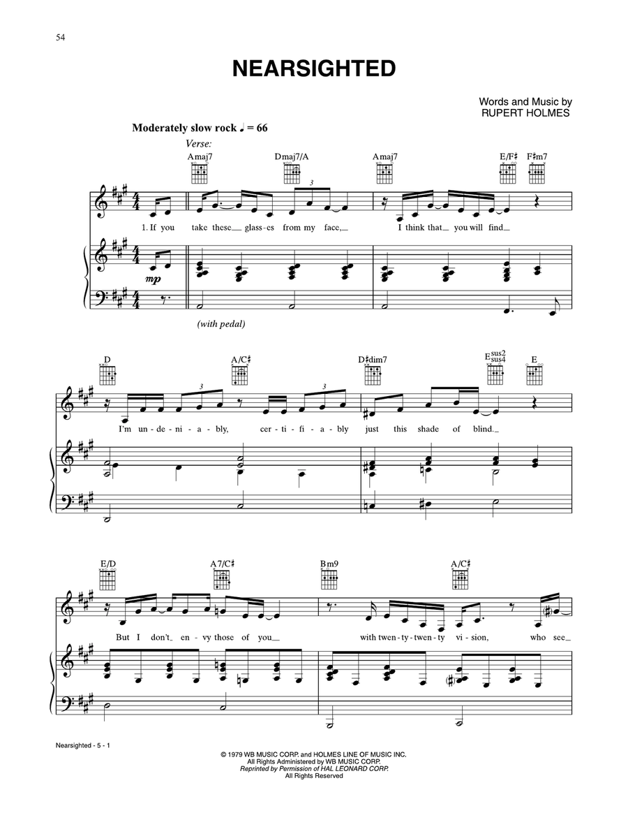 Nearsighted Nearsighted Piano, Vocal, Guitar scores gallery preview page 1