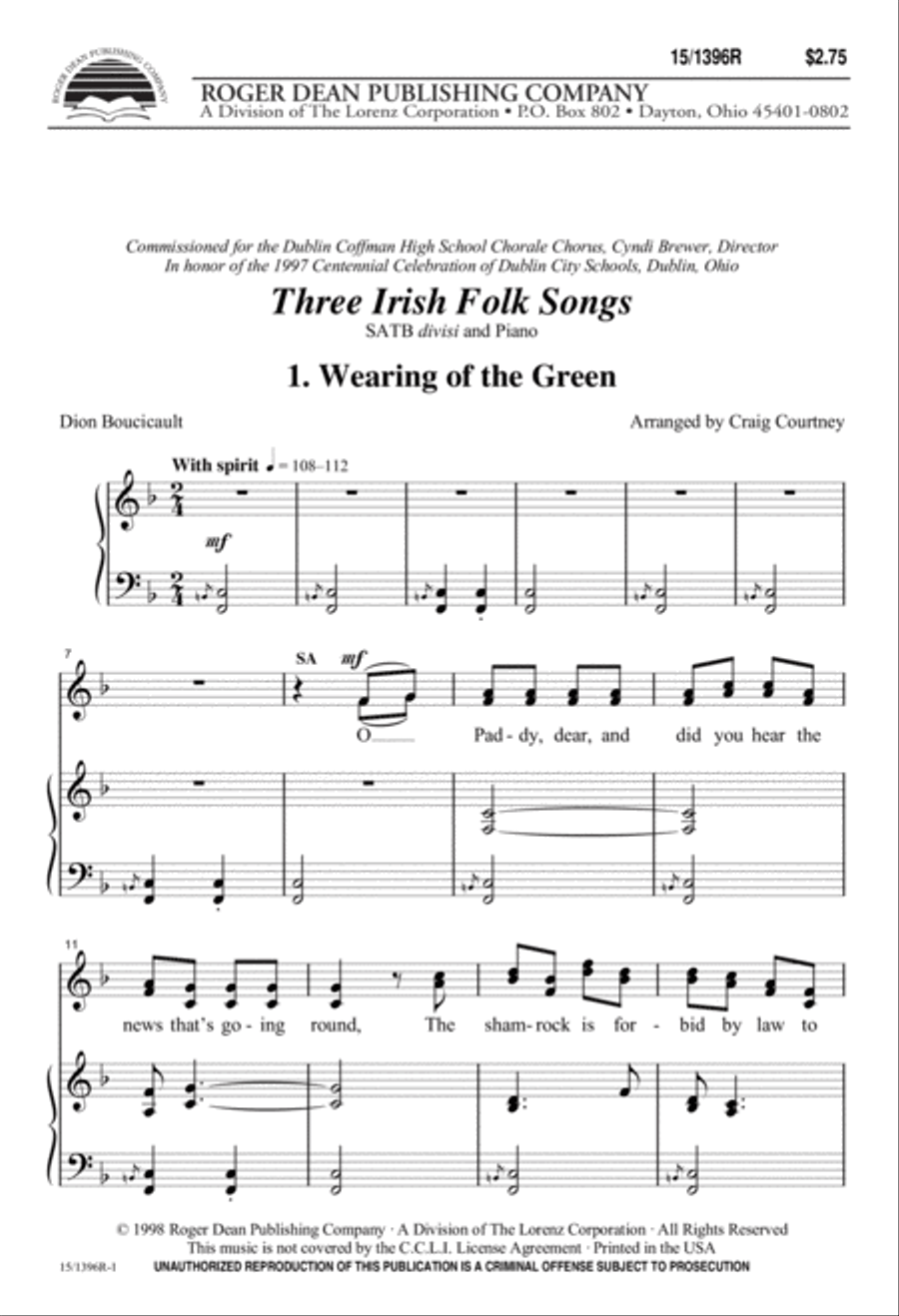Three Irish Folk Songs Three Irish Folk Songs Divisi scores gallery preview page 1