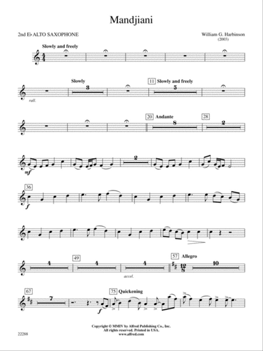Mandjiani: 2nd E-flat Alto Saxophone Concert Band scores gallery preview page 1