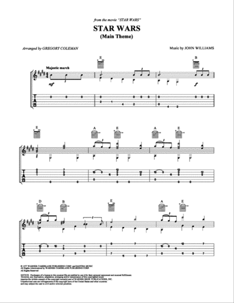 Star Wars (Main Theme) Star Wars (Main Theme) Guitar Tablature scores gallery preview page 1