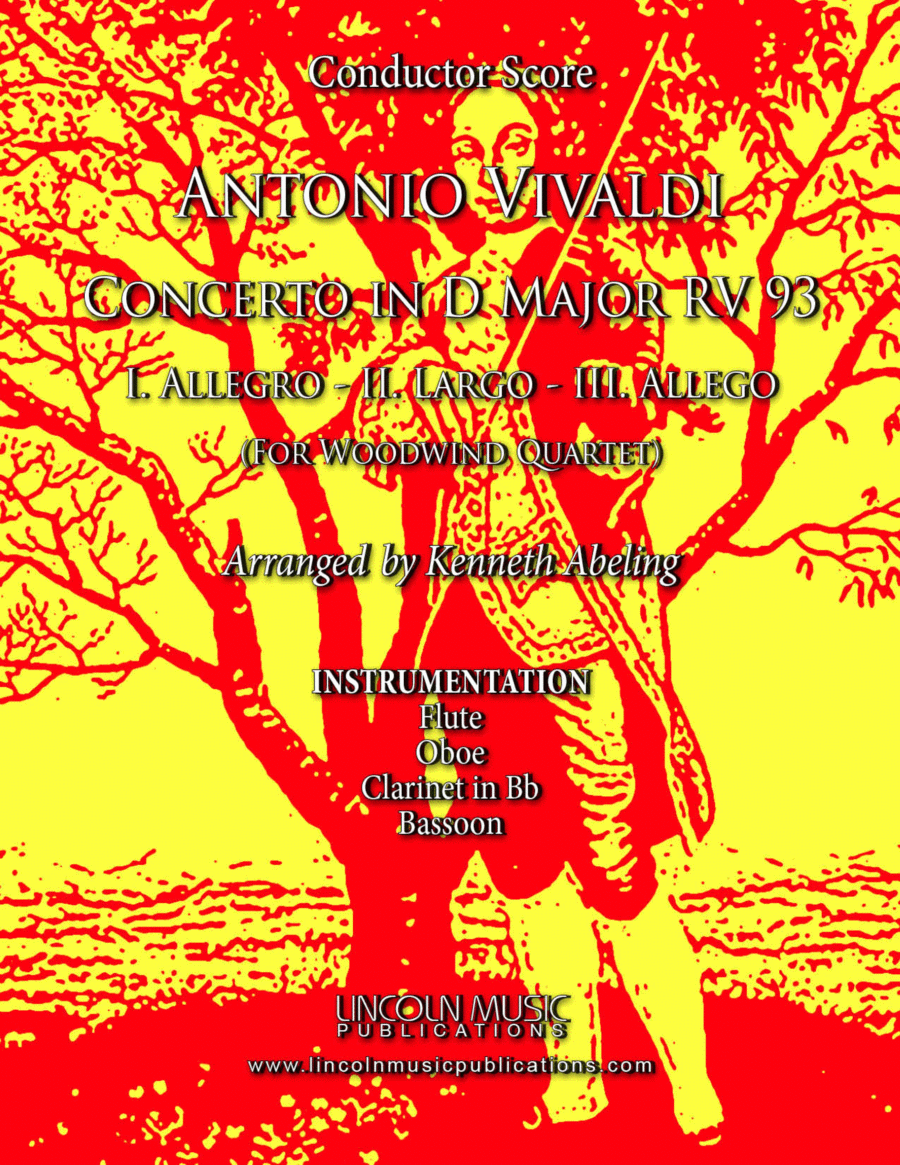 Vivaldi - Concerto in D Major RV 93 (for Woodwind Quartet and Optional Organ) Woodwind Quartet scores gallery preview page 1