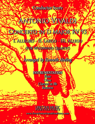Book cover for Vivaldi - Concerto in D Major RV 93 (for Woodwind Quartet and Optional Organ)