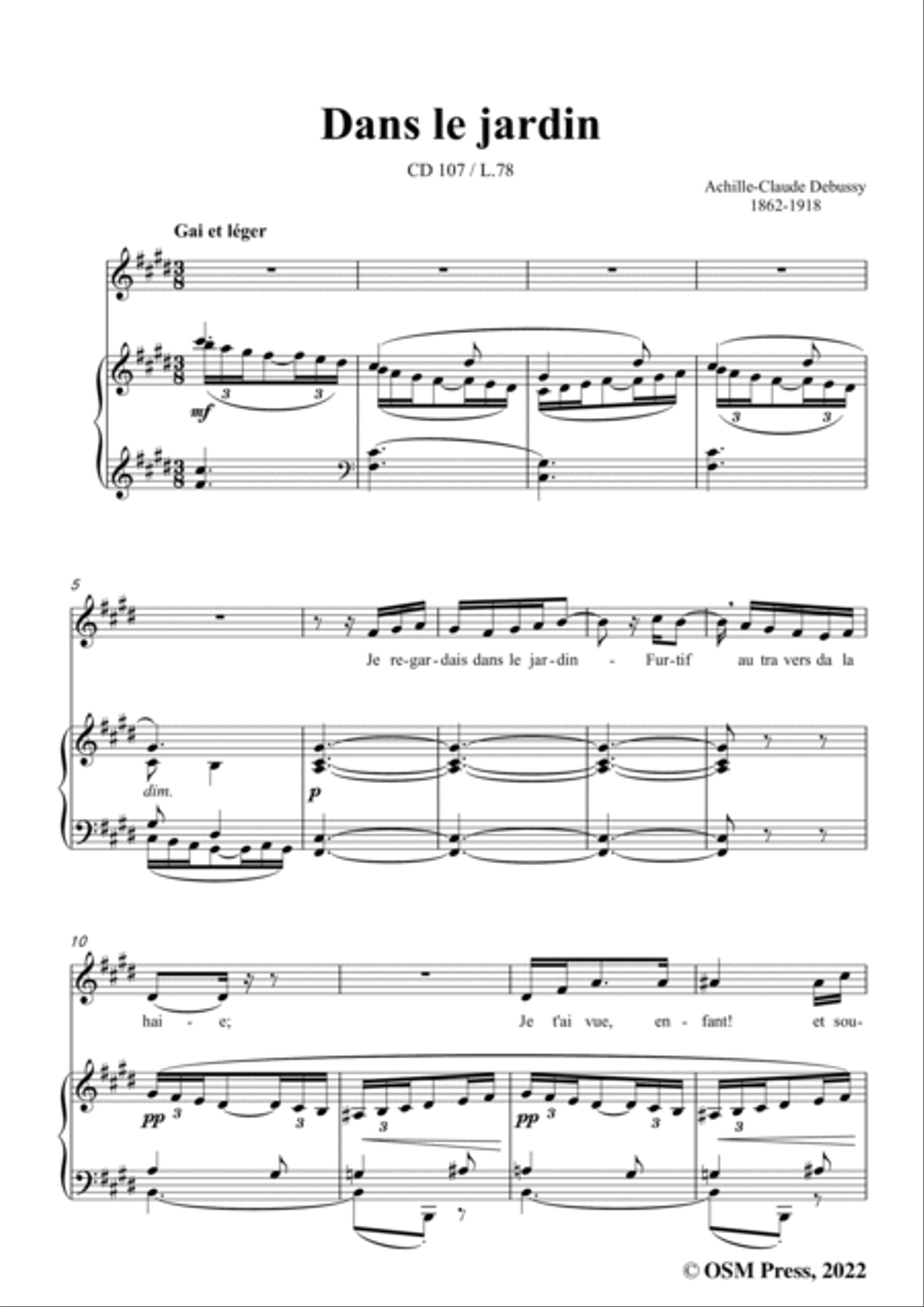 Debussy-Dans le jardin,in E Major,CD 107;L.78,for Voice and Piano Voice Solo scores gallery preview page 3