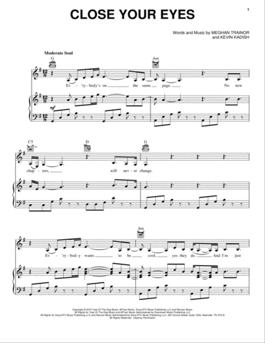 Close Your Eyes Close Your Eyes Piano, Vocal, Guitar scores gallery preview page 1