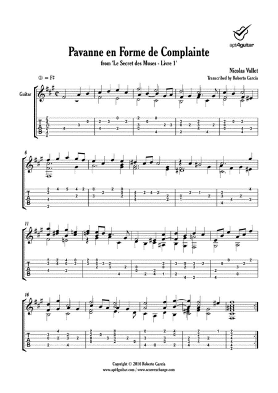 Pavanne en Forme de Complainte Classical Guitar scores gallery preview page 2