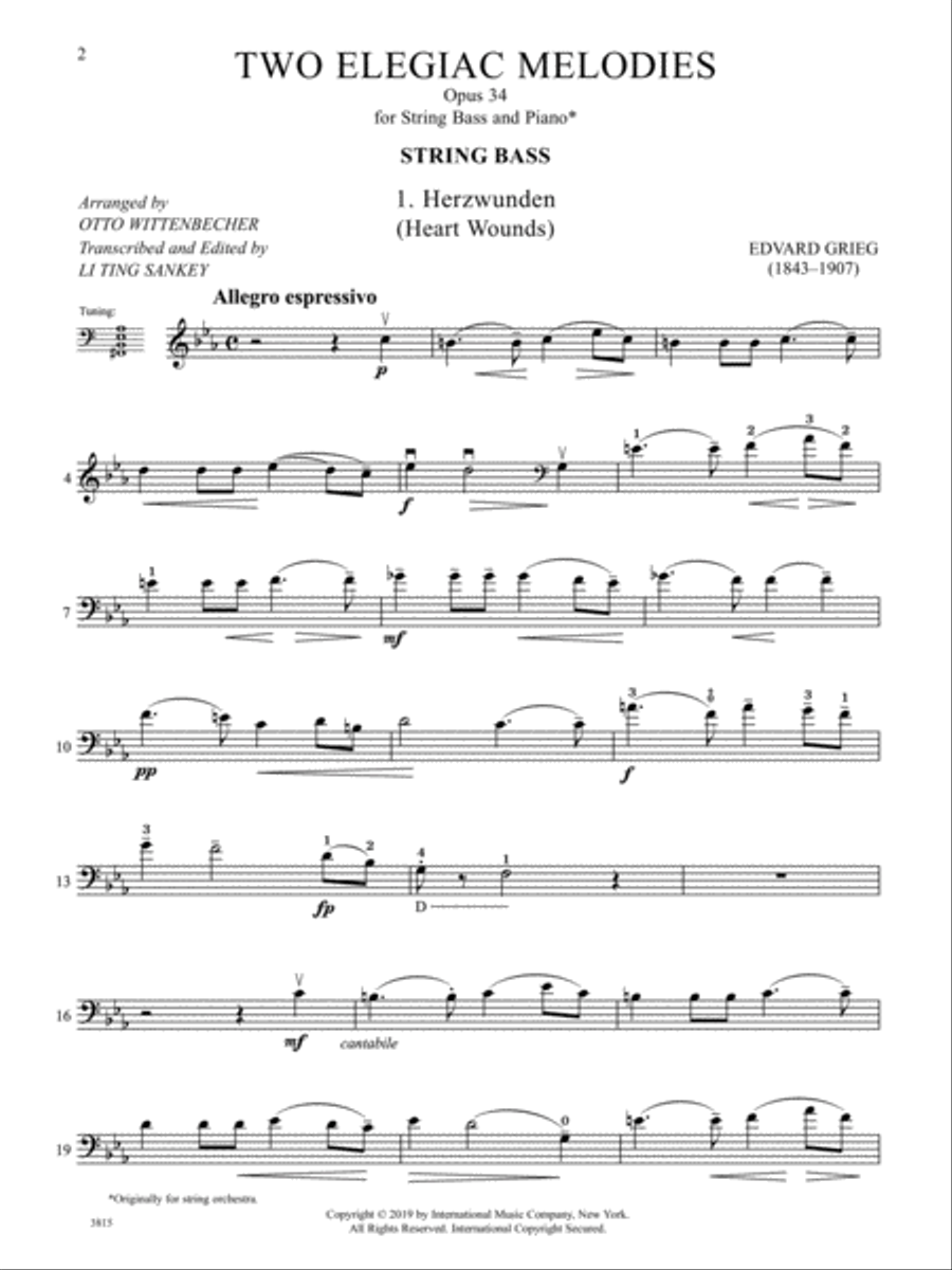 Two Elegiac Melodies, Opus 34 Double Bass scores gallery preview page 2