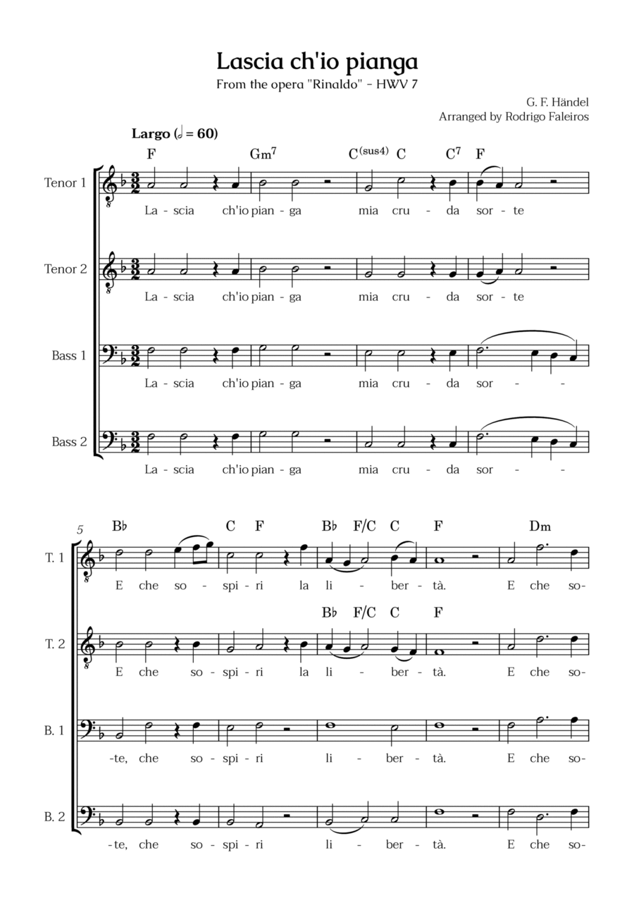 Lascia ch'io pianga (for TTBB choir) TTBB scores gallery preview page 1