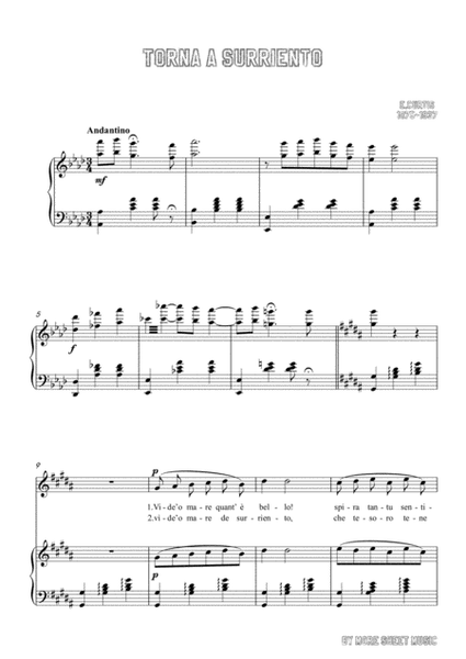 Curtis-Torna a Surriento in A flat Major,for Voice and Piano image number null