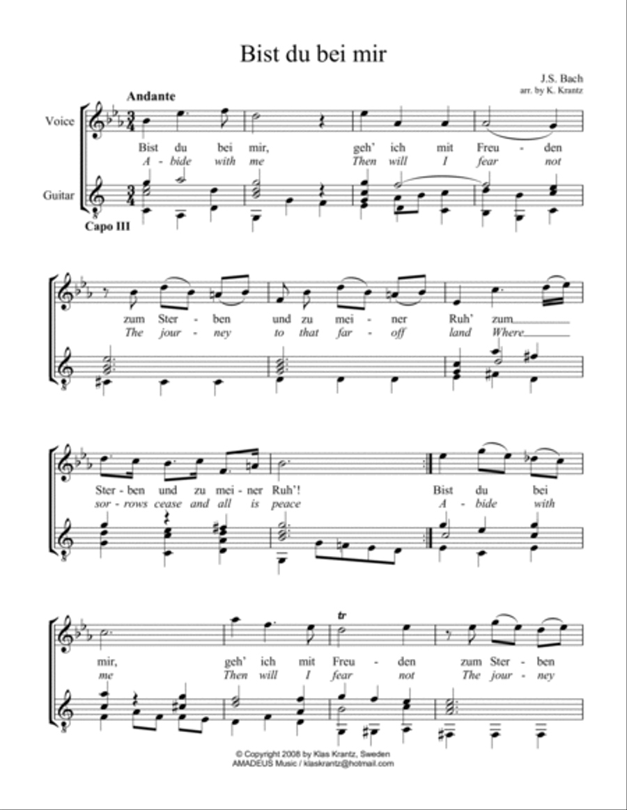 Bist du bei mir, Be thou with me BWV 508 (Eb Major) for voice and guitar (Capo III) Piano, Vocal, Guitar scores gallery preview page 2