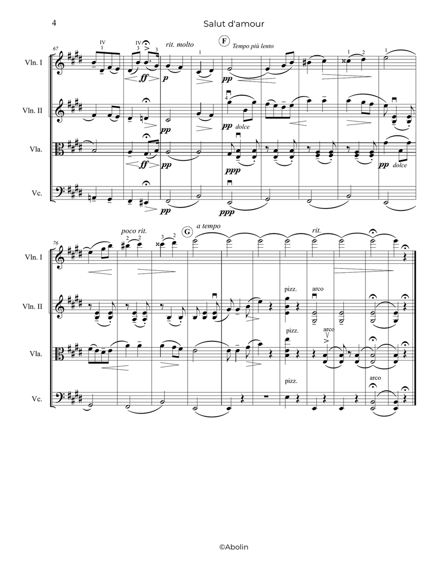 Elgar: Salut d'amour - String Quartet String Quartet scores gallery preview page 5
