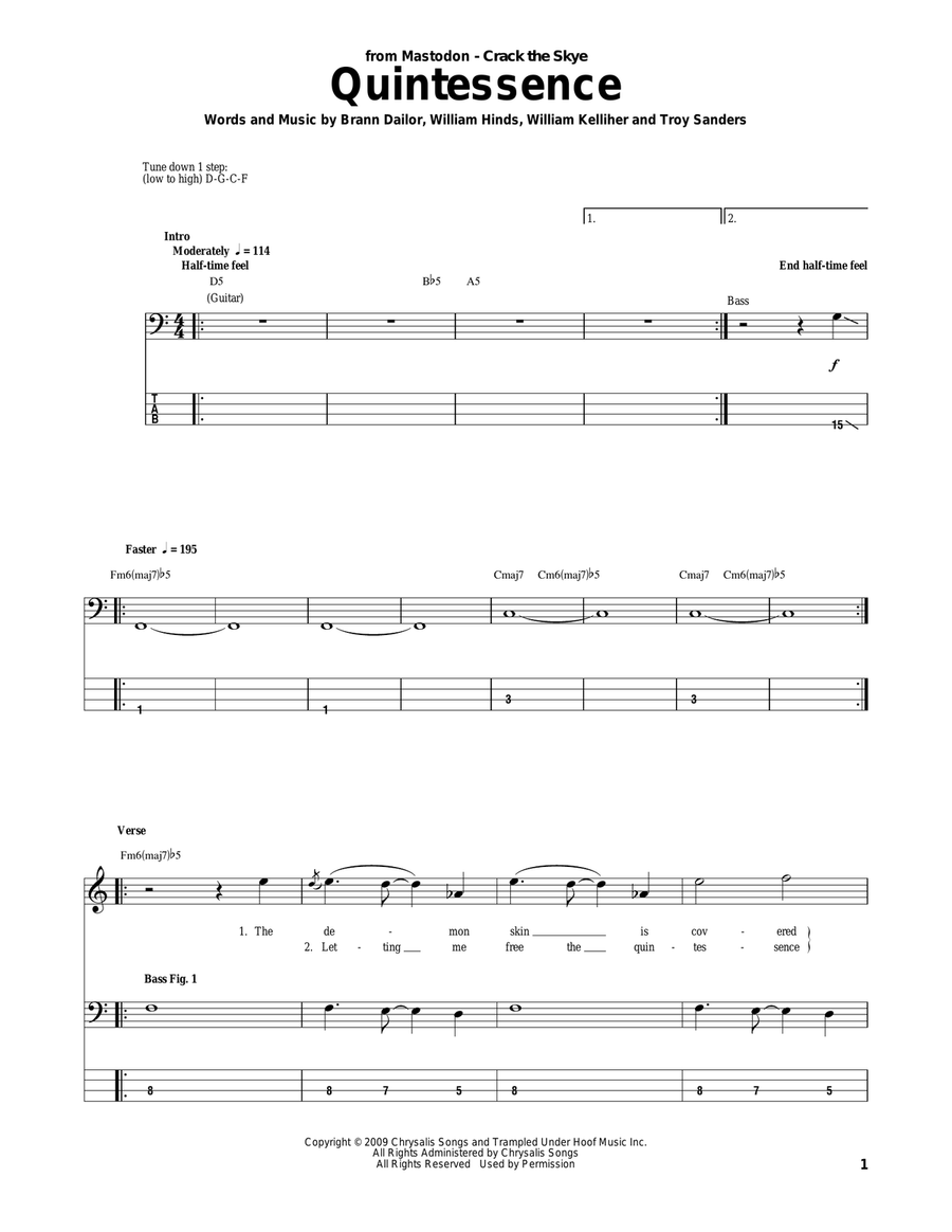 Quintessence Bass Guitar Tablature scores gallery preview page 1