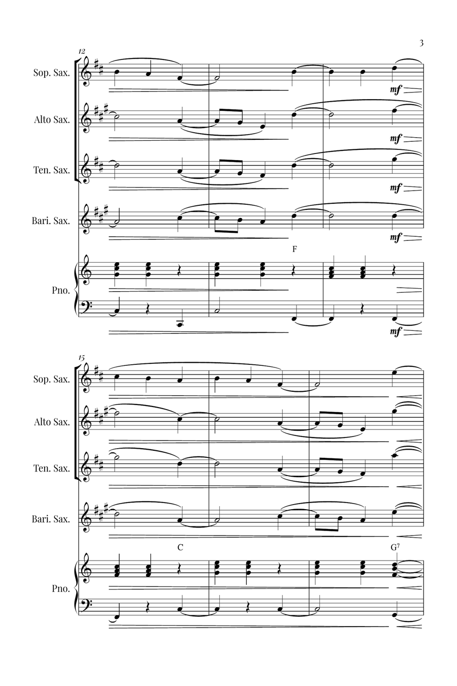 Silent Night Saxophone Quartet scores gallery preview page 3