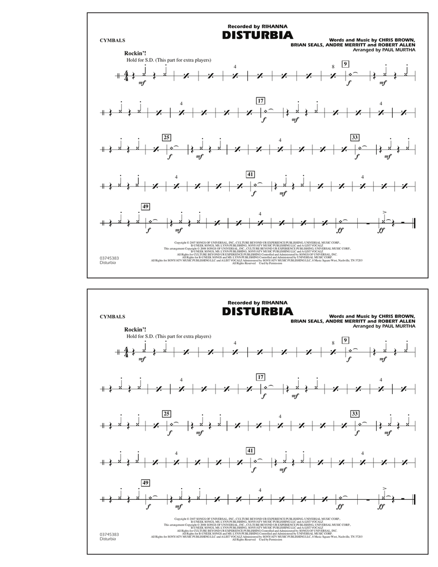 Disturbia - Cymbals Marching Band scores gallery preview page 1