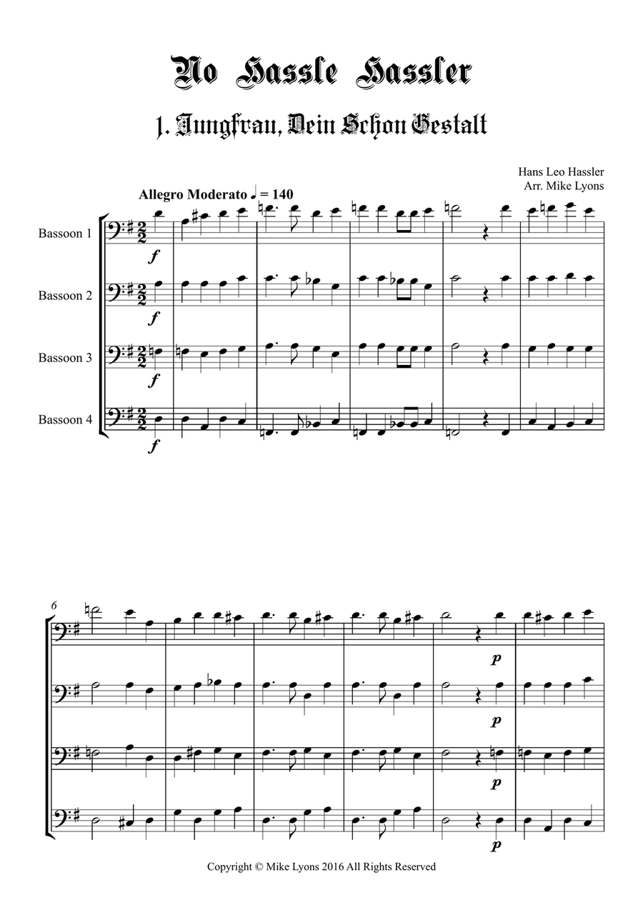 Bassoon Quartet - No Hassle Hassler Woodwind Quartet scores gallery preview page 3