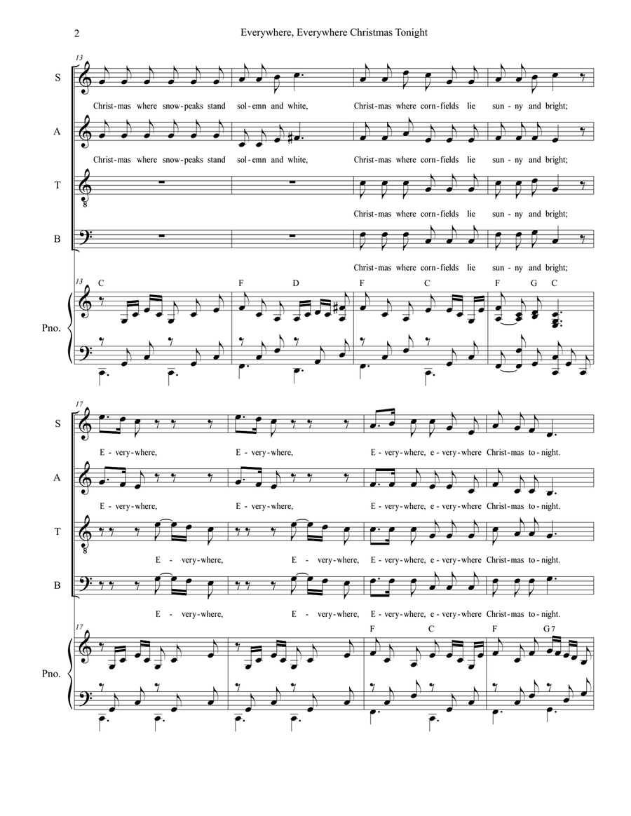 Everywhere, Everywhere Christmas Tonight (SATB Alternate) 4-Part scores gallery preview page 2
