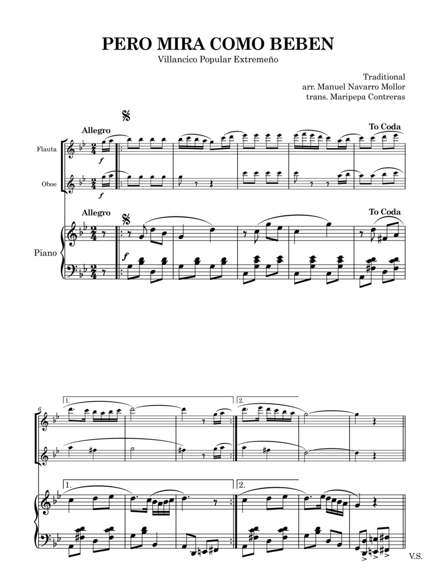 Pero mira cómo beben (los peces en el río) flauta, oboe y piano (villancico) Woodwind Duet scores gallery preview page 1