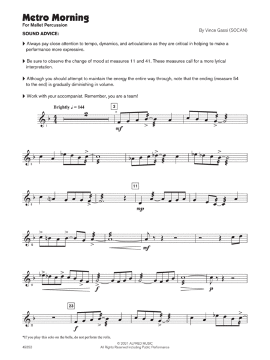 Metro Morning (Sound Innovations Soloist, Mallets) Small Ensemble scores gallery preview page 2