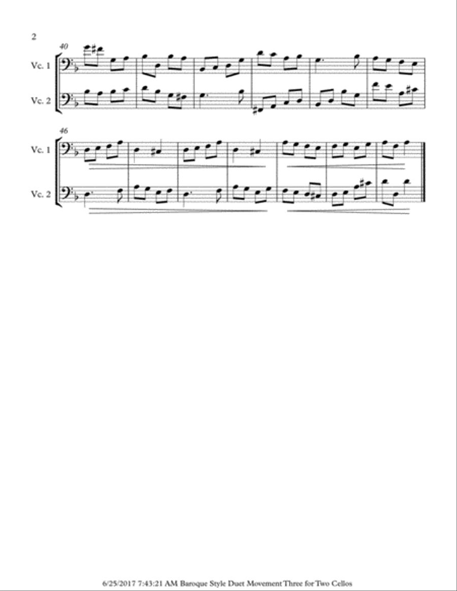 Baroque Style Duet for Two Cellos - Movement Three String Duet scores gallery preview page 2