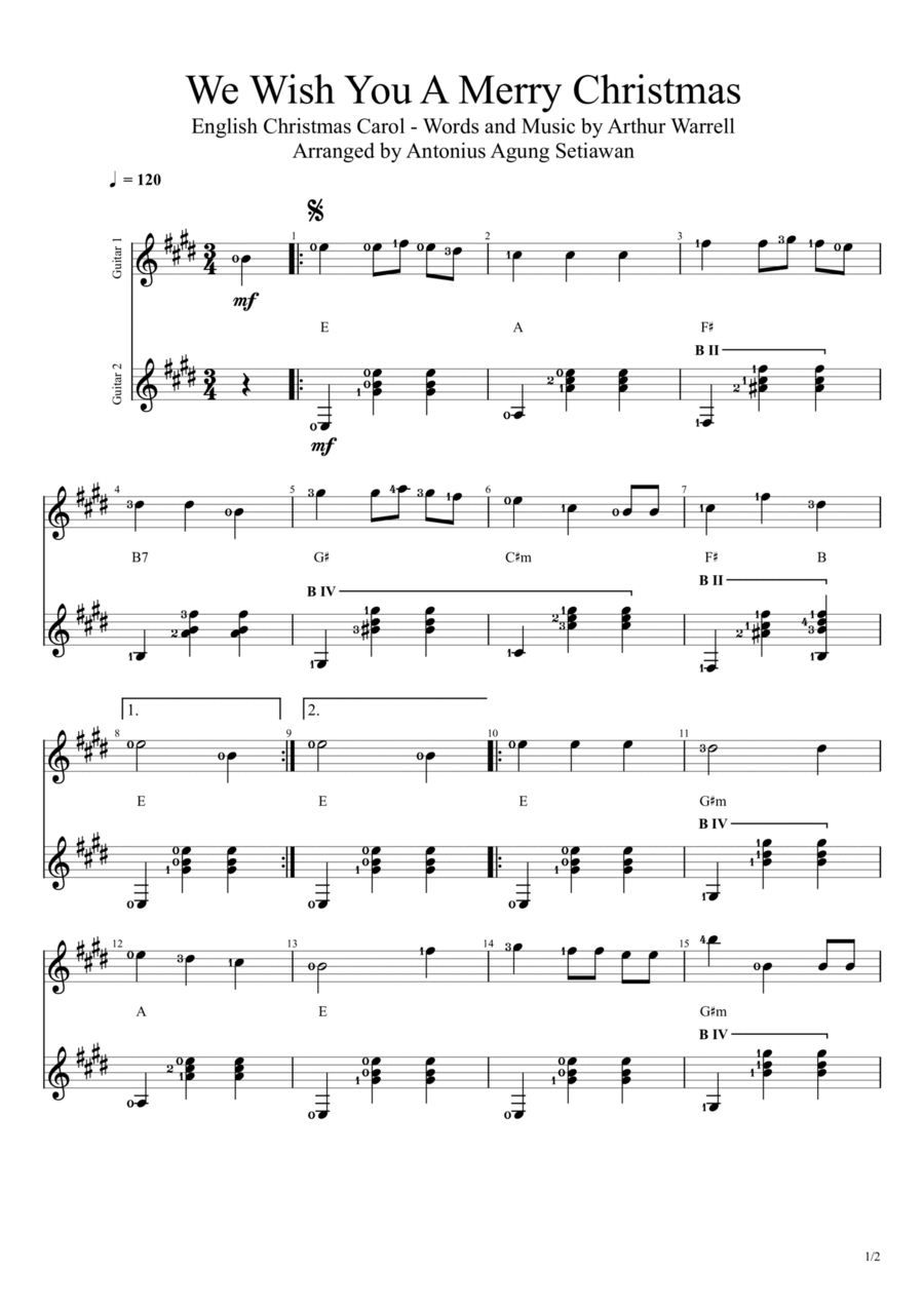 We Wish You A Merry Christmas Guitar scores gallery preview page 1