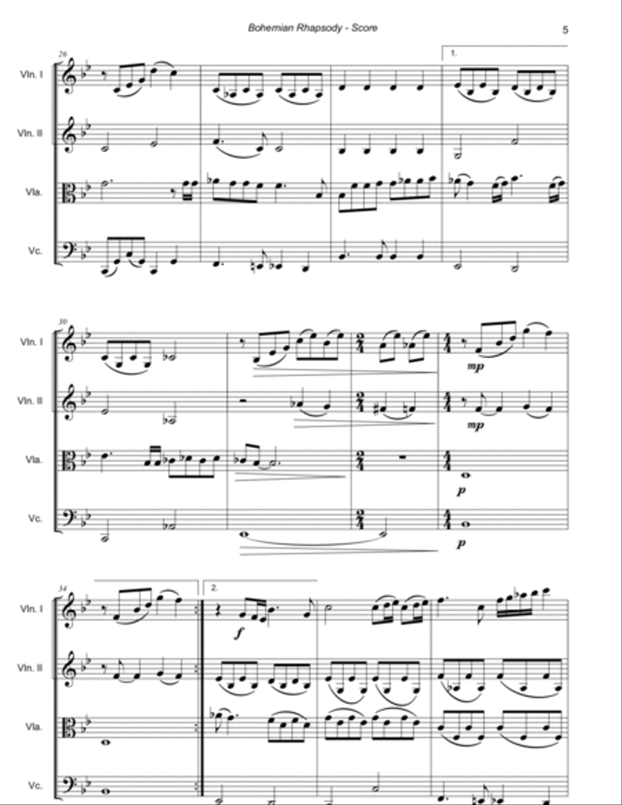 Bohemian Rhapsody String Quartet scores gallery preview page 5