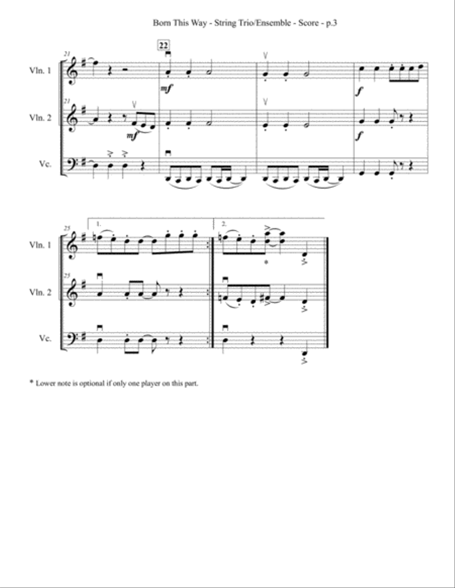 Born This Way String Trio scores gallery preview page 4