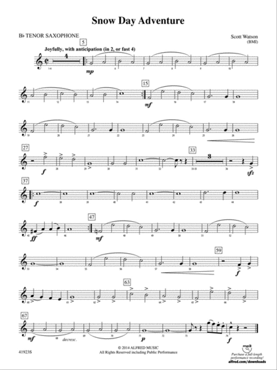 Snow Day Adventure: B-flat Tenor Saxophone Concert Band scores gallery preview page 1