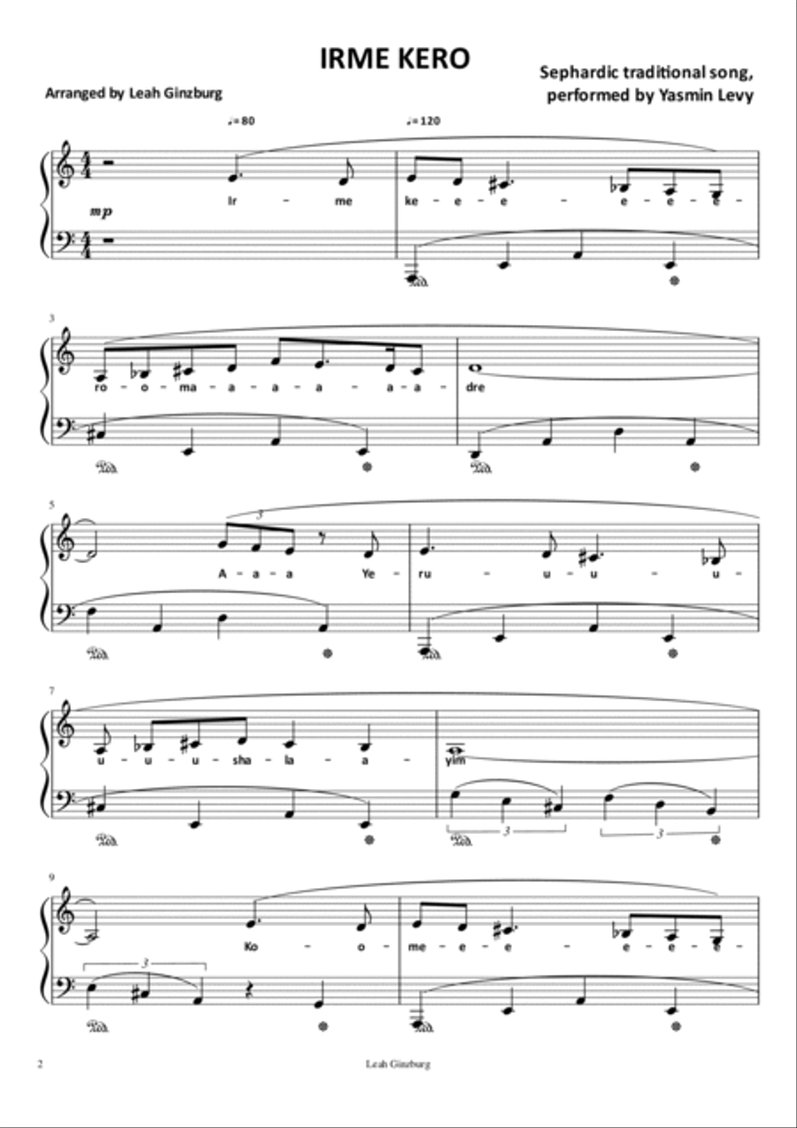 Irme Kero (Sephardic folk song) Piano, Vocal, Guitar scores gallery preview page 2