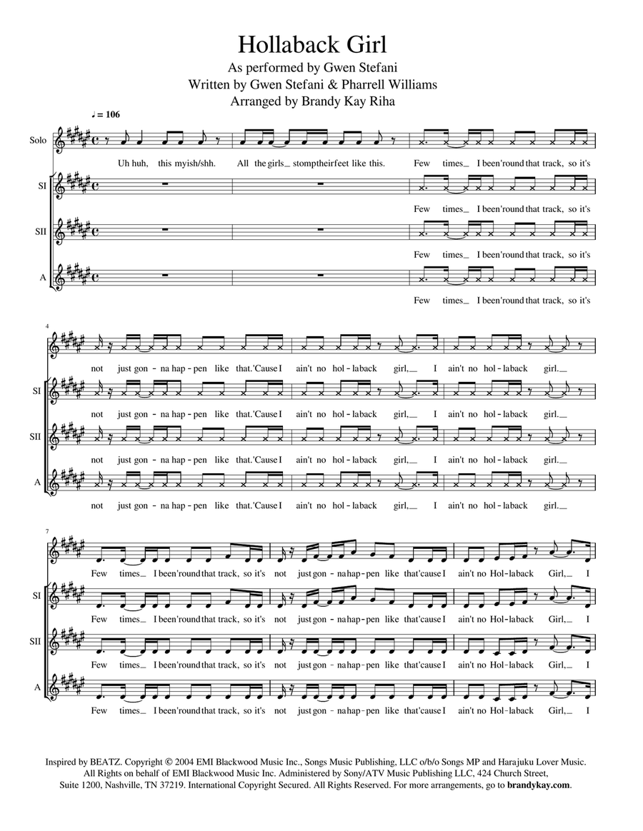 Hollaback Girl Hollaback Girl SSA scores gallery preview page 1