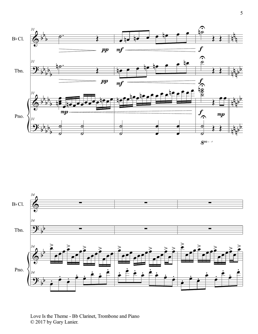 LOVE IS THE THEME (Trio – Bb Clarinet, Trombone & Piano with Score/Part) Trombone Trio scores gallery preview page 6
