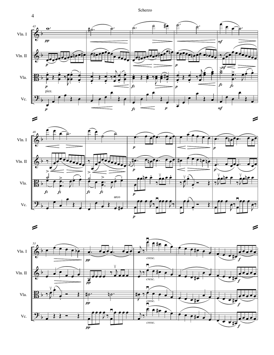 Scherzo from Symphony No. 7 String Quartet scores gallery preview page 4
