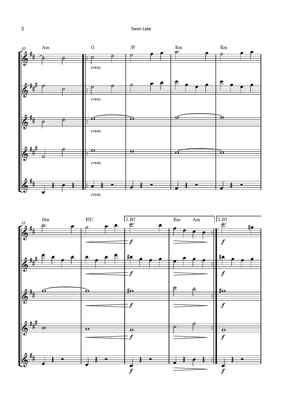 Swan Lake Saxophone Quintet scores gallery preview page 2