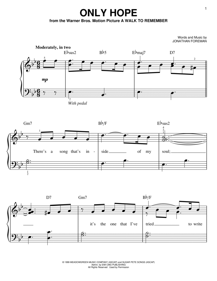 Only Hope Easy Piano scores gallery preview page 1