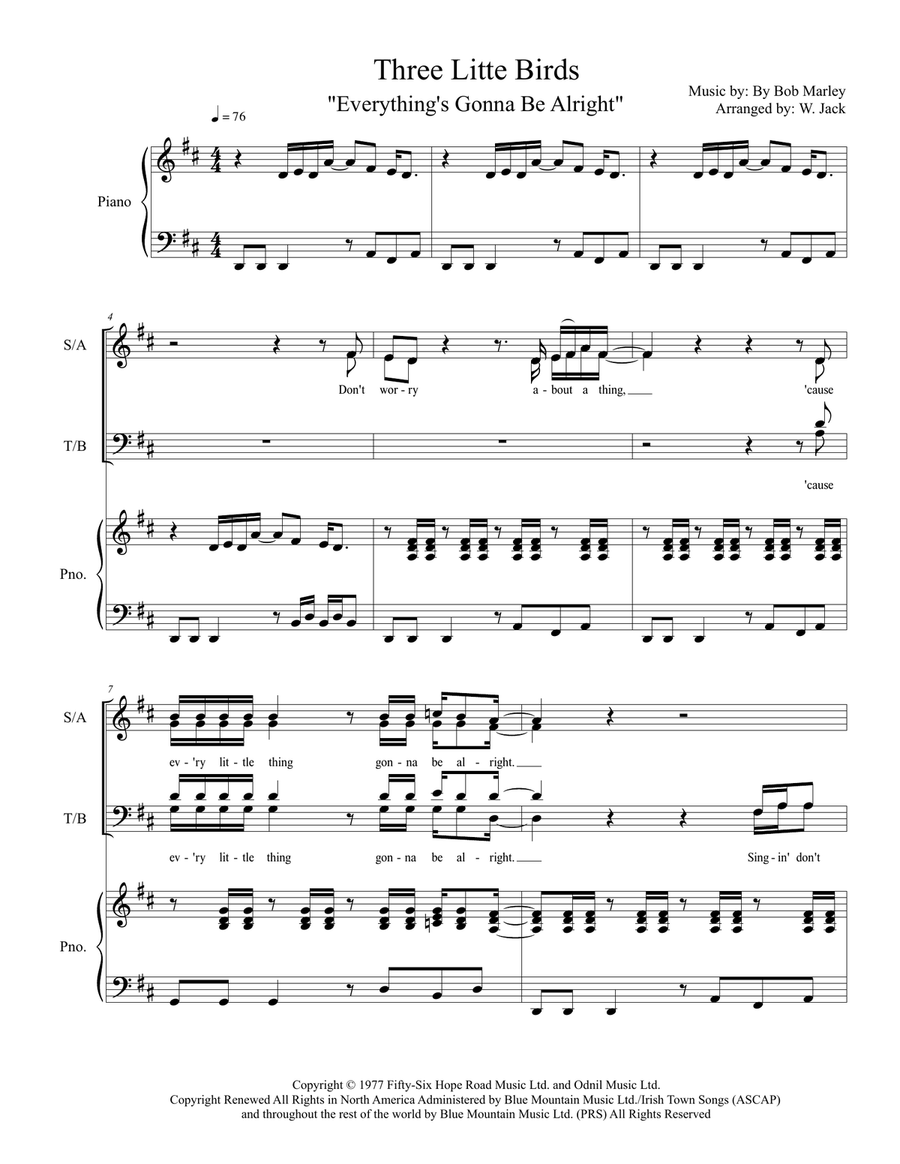 Three Little Birds 4-Part scores gallery preview page 1