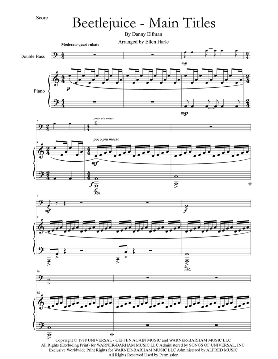 Beetlejuice (main Theme) Double Bass scores gallery preview page 1