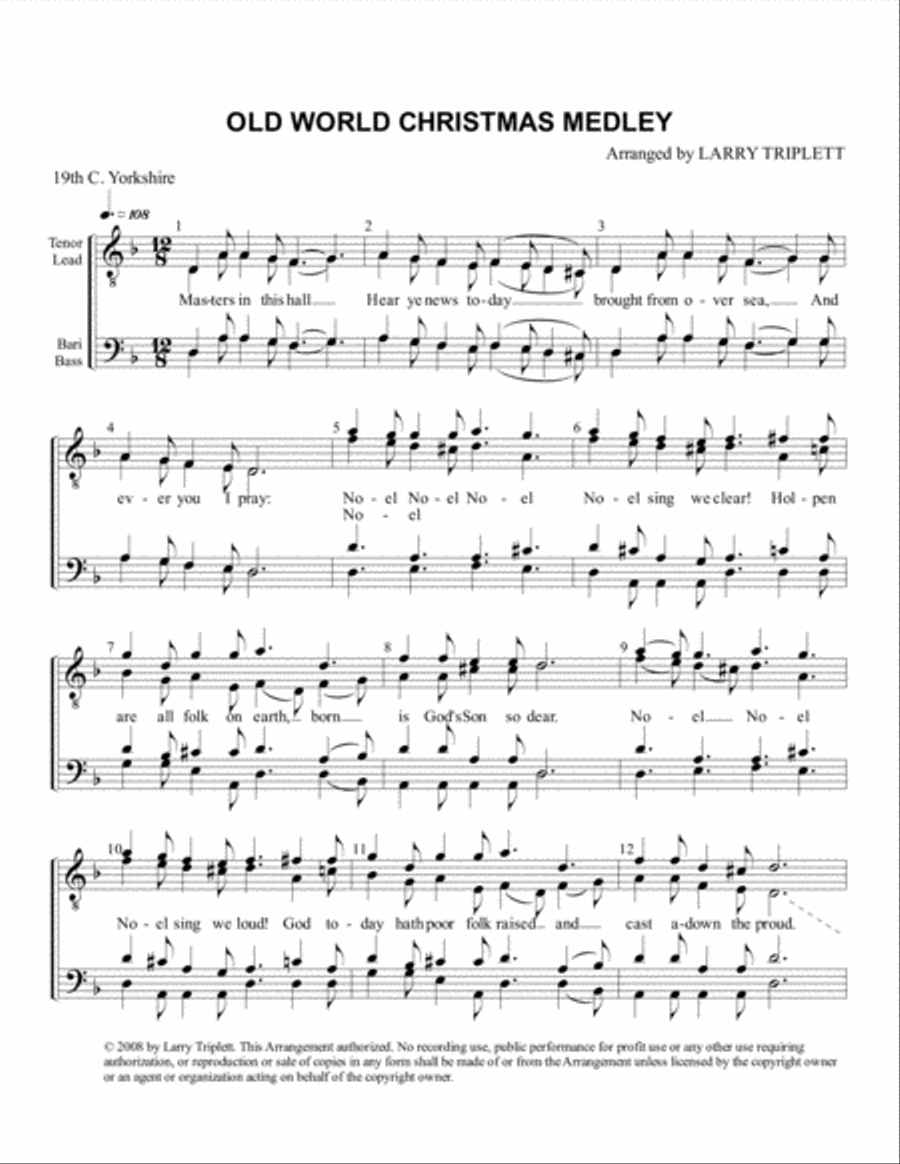 Old World Christmas Medley TTBB scores gallery preview page 1