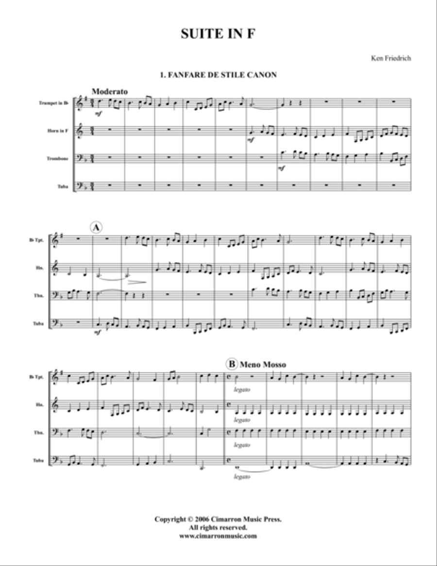 Suite in F Brass Quartet scores gallery preview page 1