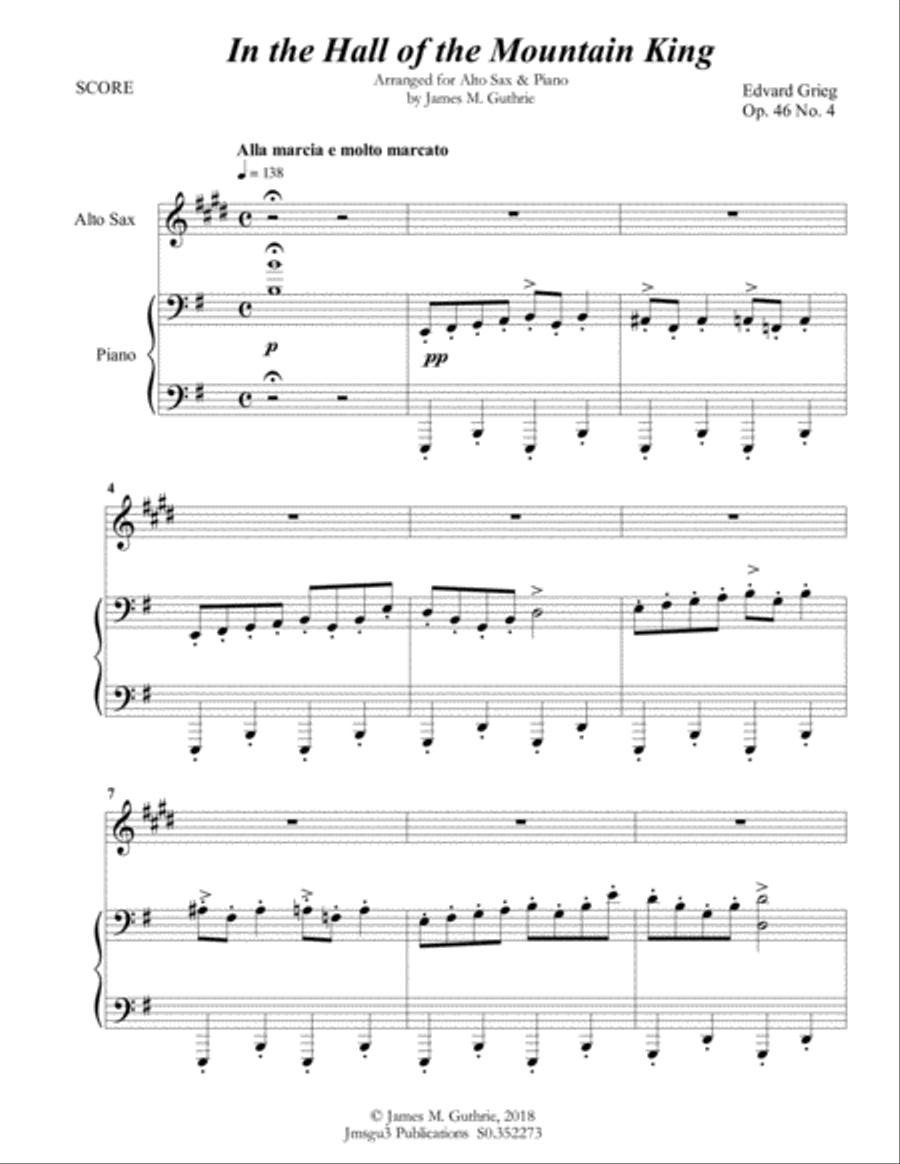 Grieg: Hall of the Mountain King from Peer Gynt Suite for Alto Sax & Piano Alto Saxophone scores gallery preview page 2
