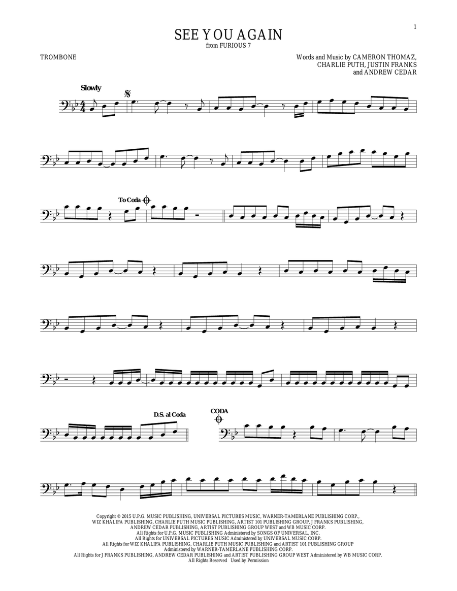 See You Again (feat. Charlie Puth) Trombone Solo scores gallery preview page 1