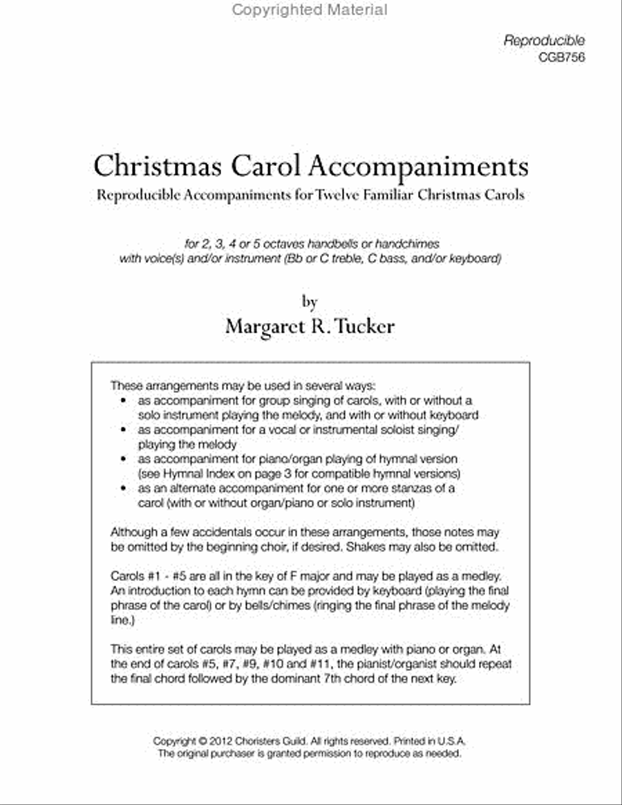 Christmas Carol Accompaniments: Reproducible Accompaniments for Twelve Familiar Carols Handbell Choir scores gallery preview page 2