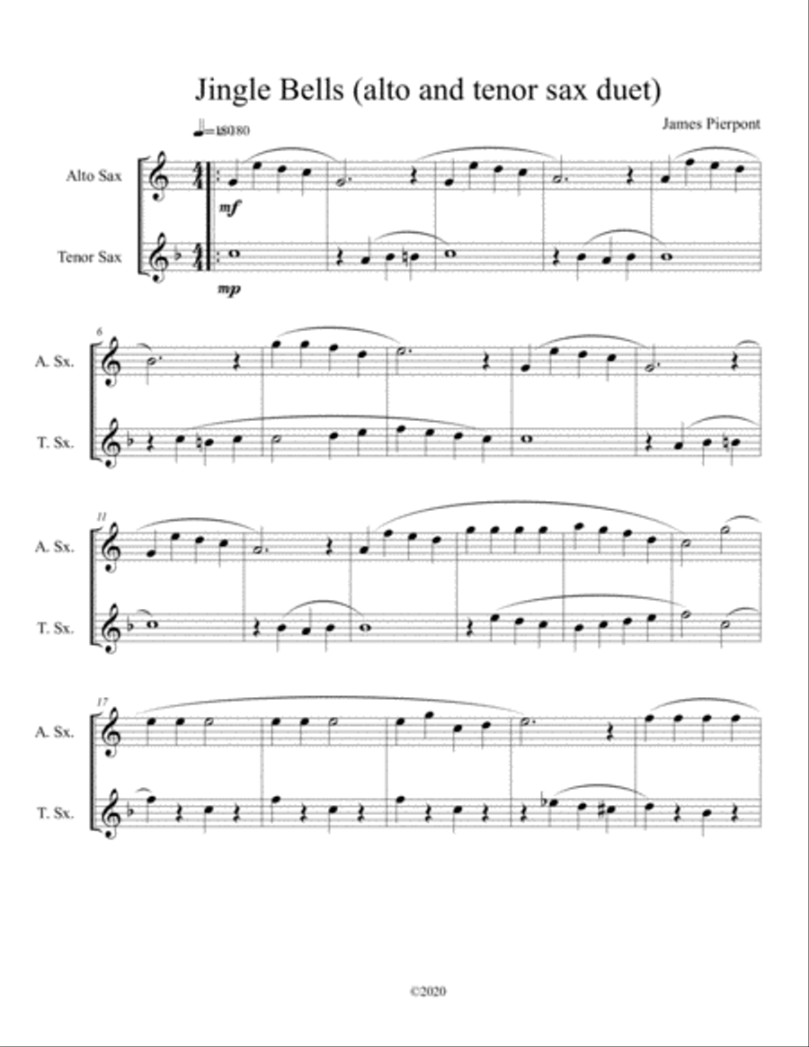 10 Christmas Duets for alto and tenor sax (Vol. 1) by Various Woodwind Duet Digital Sheet
