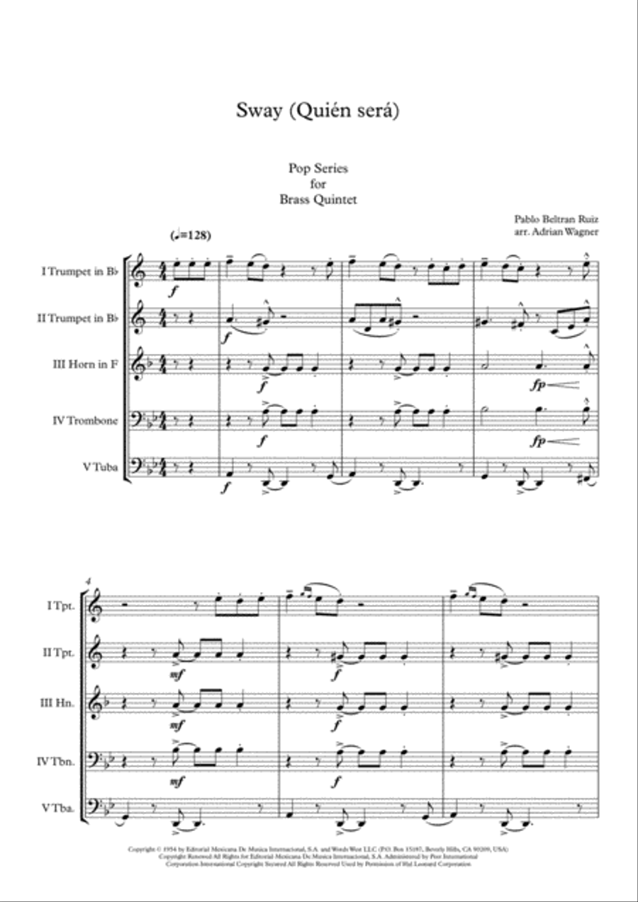 Sway (Quien Sera) Sway (Quien Sera) Brass Quintet scores gallery preview page 3