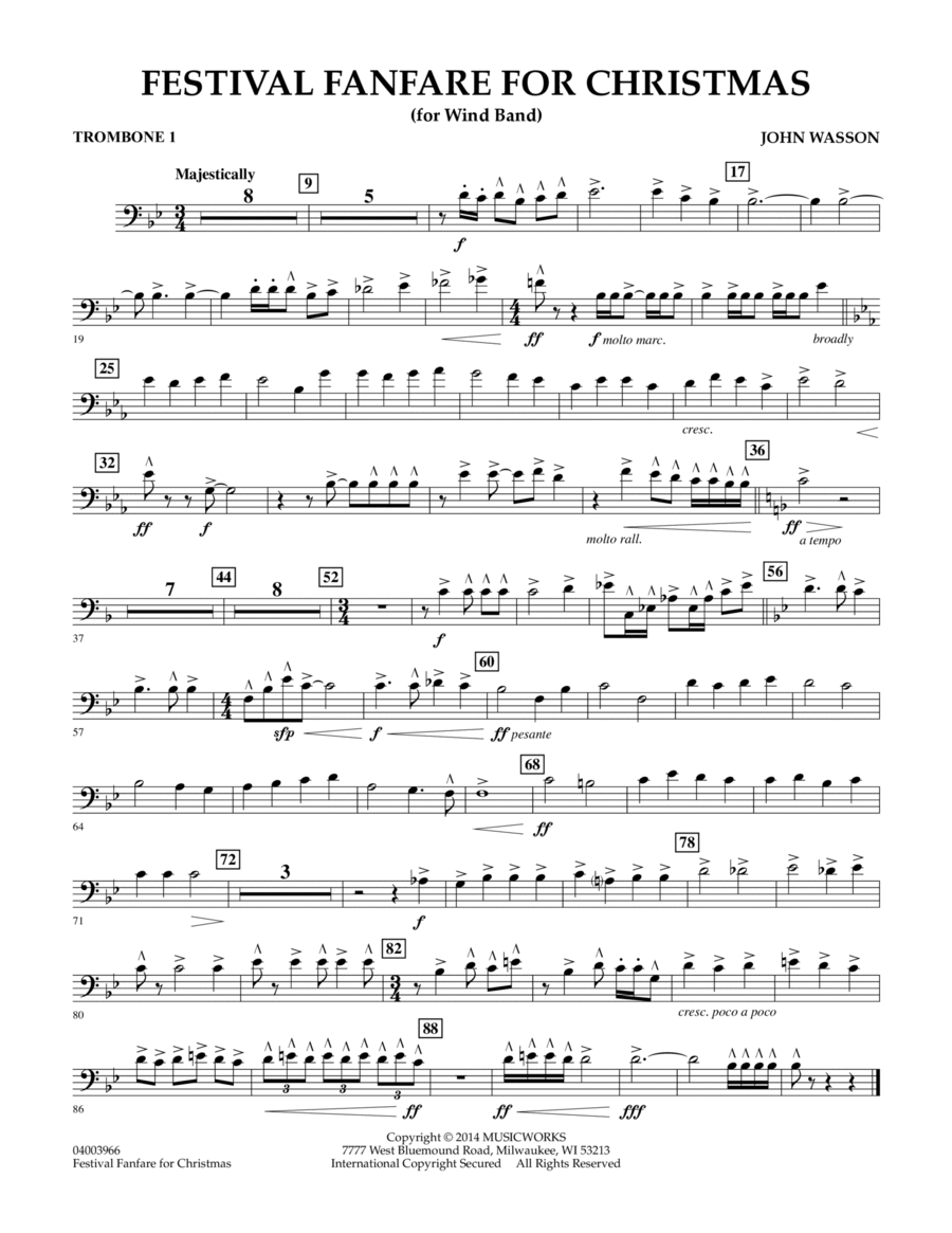 Festival Fanfare for Christmas (for Wind Band) - Trombone 1 Concert Band scores gallery preview page 1