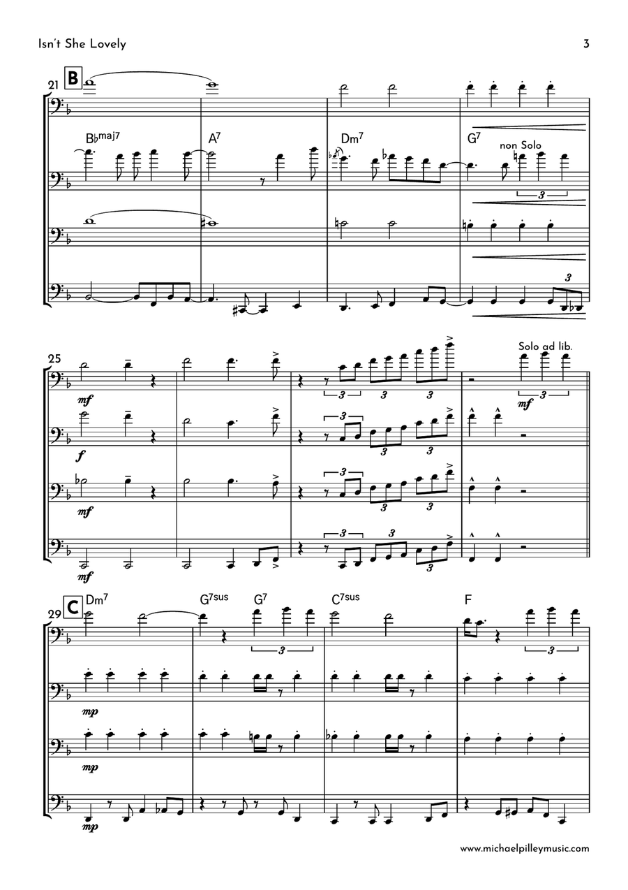 Isn't She Lovely Brass Quartet scores gallery preview page 4