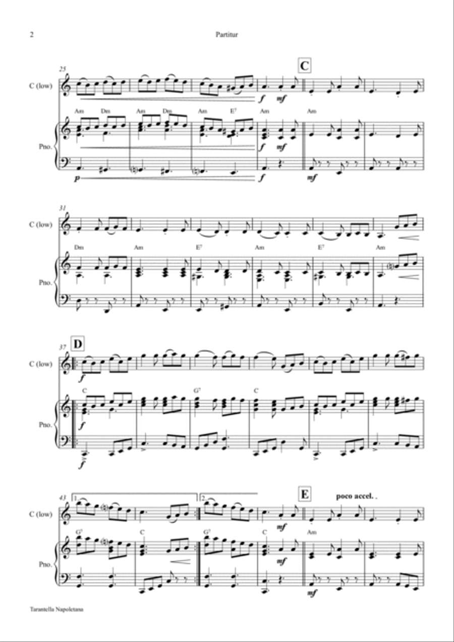 Tarantella Napoletana - Italian Folk Song - Am - Piano and Instrument Flute Solo scores gallery preview page 2